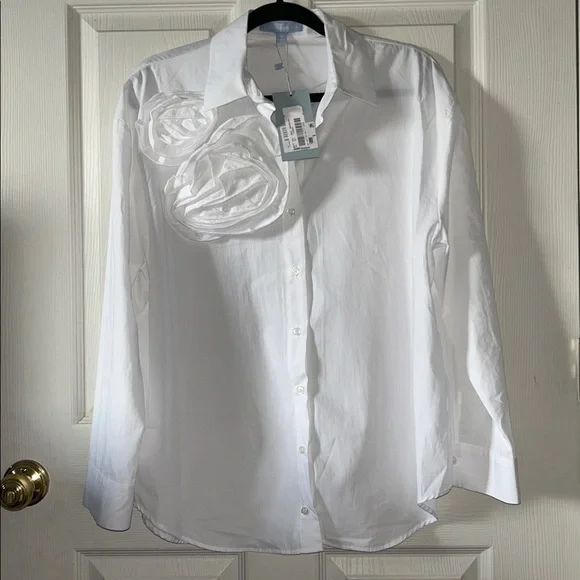 Antonio Melani Womens White Rose Flower Appliqué Button Down Shirt Size Med - Picture 7 of 10